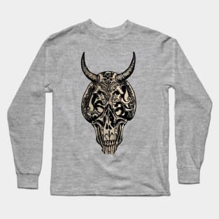 Tribal Tattoo Bulls Skull Long Sleeve T-Shirt